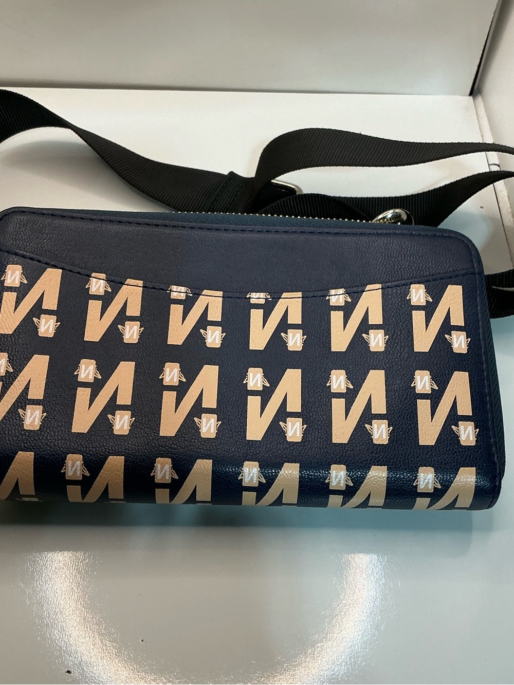 Nuoku Navy Blue Zip Around Wristlet Wallet Crossbody Phone Wallet RFID Organizer